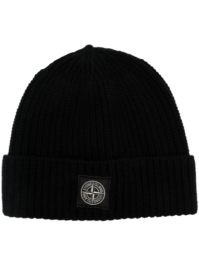 Stone Island Black Wool Beanie