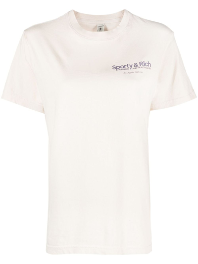 Sporty And Rich Logo-print Cotton T-shirt In Neutrals