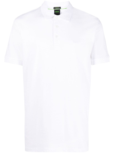 Hugo Boss Logo-embroidered Cotton Polo Shirt In White