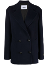 Msgm Double-breasted Logo-patch Jacket In Blue