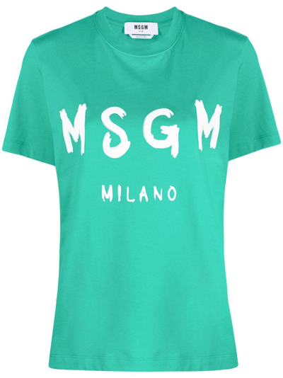 Msgm Logo-print Cotton T-shirt In Green
