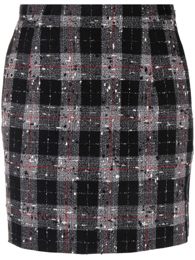 Alessandra Rich Check Wool Skirt In Balck