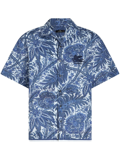 Etro Logo-embroidered Cotton Shirt In Blue
