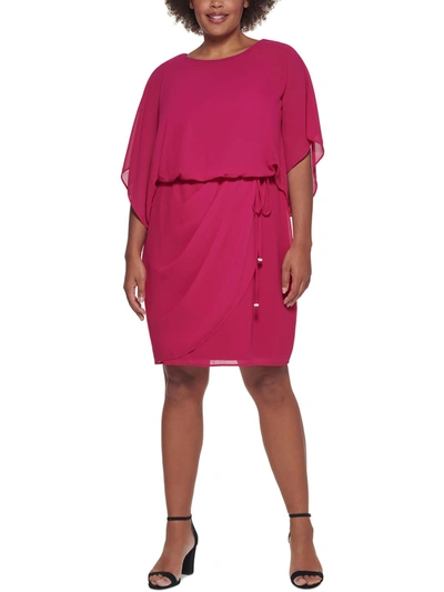 Jessica Howard Plus Womens Belted Draped Midi Dress In Pink