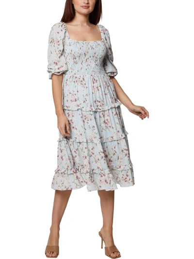 BCBGENERATION WOMENS FLORAL RUCHED MIDI DRESS