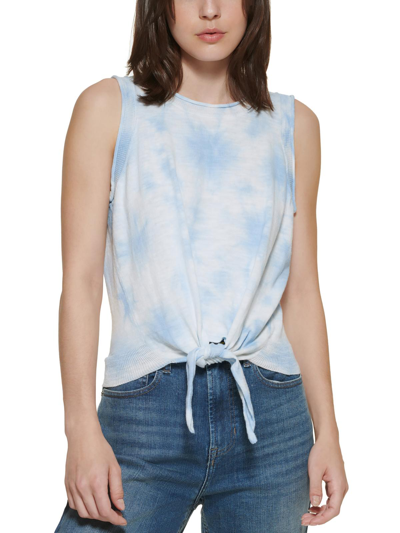 Dkny Jeans Womens Ribbed Knit Tie-hem Tank Top In Blue