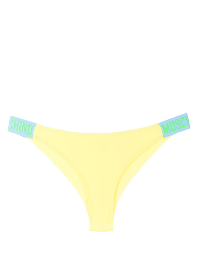 Moschino Brazilian-style Logo-print Bikini Bottom In Yellow