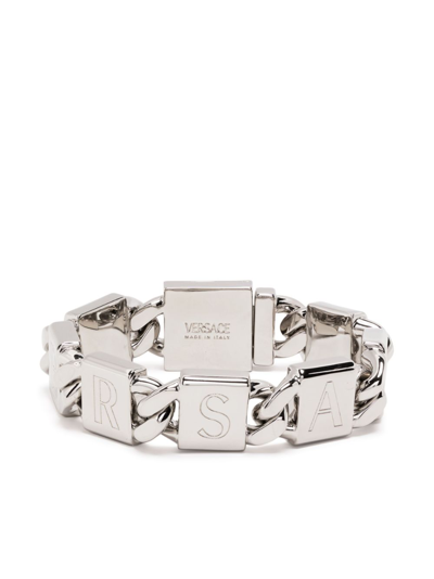 Versace Logo-plaque Chain Bracelet In Silver