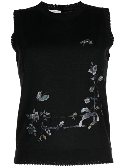 Shiatzy Chen Renascent Collection Floral-print Top In Black