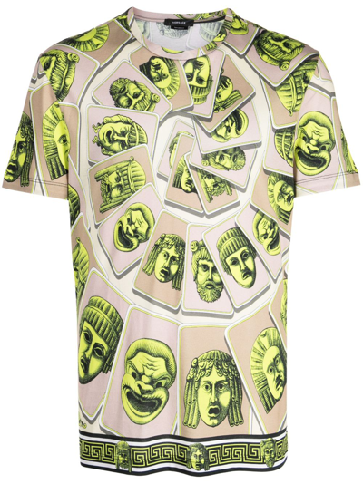 Versace Le Maschere Cotton-jersey T-shirt In Green