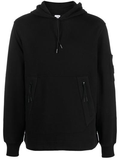 C.p. Company Lens-detail Jersey-fleece Hoodie In Black
