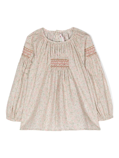 Bonpoint Kids' Floral-print Cotton Blouse In Pink