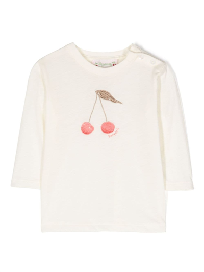 Bonpoint Babies' Cherry-print Long-sleeved T-shirt In Ivory