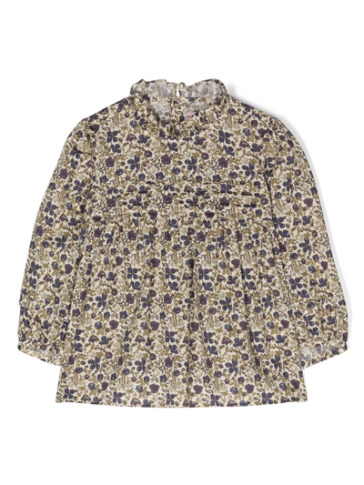 Bonpoint Kids' Floral-print Cotton Blouse In Neutrals