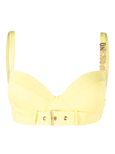 Moschino Logo-plaque Bikini Top In Yellow