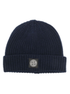 Stone Island Logo-patch Ribbed Beanie In Blue