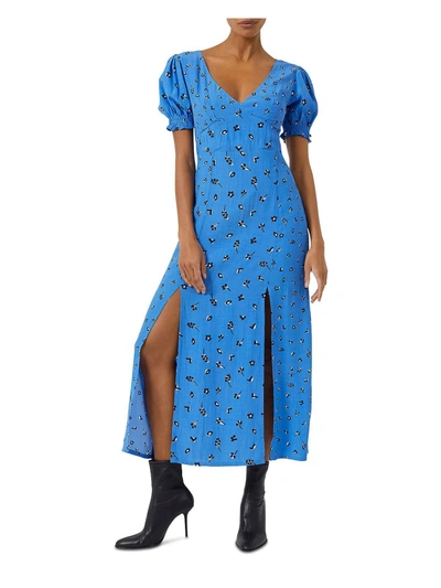 French Connection Midi Tea Dress In Blue Ditsy Floral