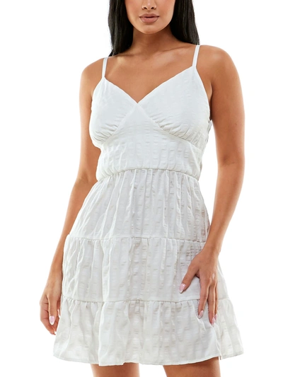 Speechless Juniors Womens Seersucker Ruched Fit & Flare Dress In White