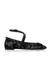 Valentino Rockstud Rivet Lace Ballet Flats In Black