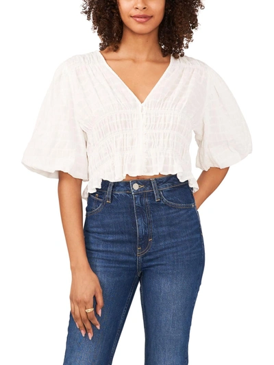 1.state Womens Puff Sleeve Smocked Cropped In White