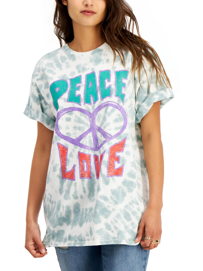 Junk Food Juniors Peace Love Womens Cotton Tie-dye T-shirt In Blue
