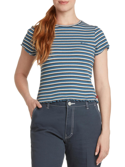 Dickies Juniors Womens Striped Cropped T-shirt In Blue