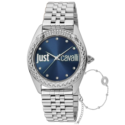 Just Cavalli Women's Glam Chic Snake Blue Dial Watch In Silver