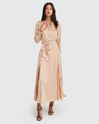 Belle & Bloom Lover To Lover Maxi Shirt Dress In Beige