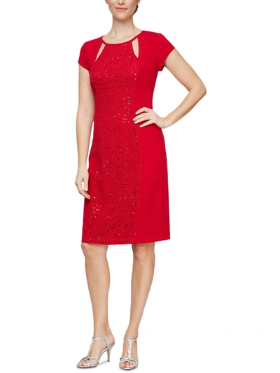 Slny Womens Sequined Lace Inset Cocktail And Party Dress In Red
