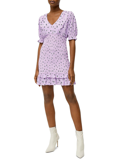 French Connection Womens Smocked Puff Sleeve Mini Dress In Purple