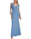 Theia Kiera Beaded Puff Sleeve Gown In Blue In Blue