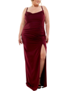 Emerald Sundae Trendy Plus Size Cowlneck Side-ruched Maxi Dress, Created For Macy's In Red