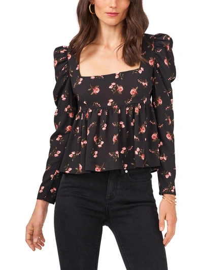 1.state 1. State Long Sleeve Square Neck Blouse In Black