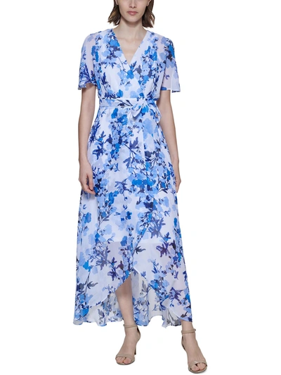Jessica Howard Plus Womens Faux Wrap Long Maxi Dress In Blue