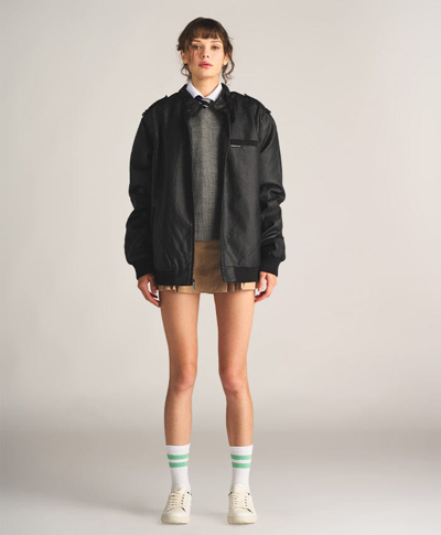 Members Only Women's Faux Leather Iconic Racer Oversized Jacket In Black
