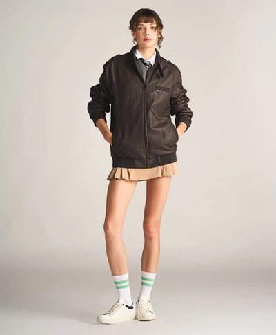 Members Only Women's Faux Leather Iconic Racer Oversized Jacket In Brown