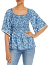 STATUS BY CHENAULT WOMENS FLORAL SMOCKED BLOUSE