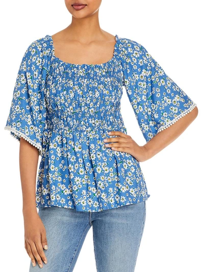 Status By Chenault Womens Floral Smocked Blouse In Blue