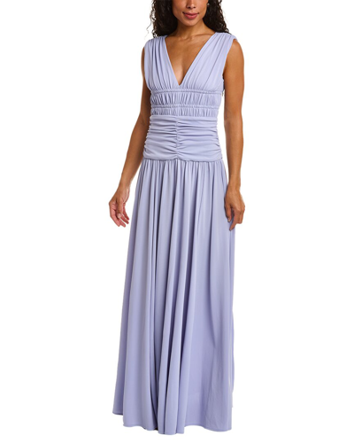 Zac Posen Deep V-neck Ruched Jersey Gown In Blue