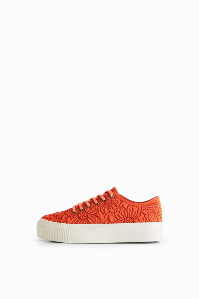 Desigual Floral Platform Sneakers In Orange