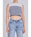 Grey Lab Stripe Crop Tank In White/navy