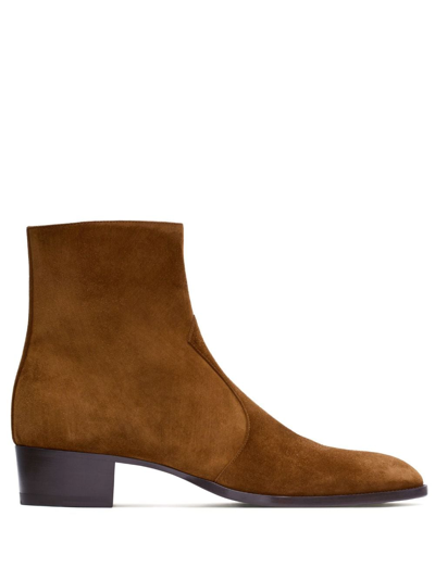 Saint Laurent Wyatt 40mm Ankle Boots In Braun