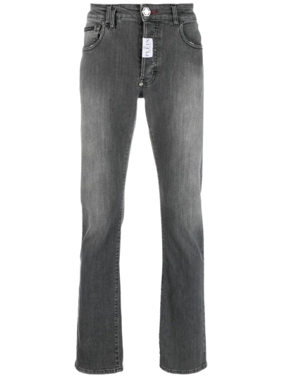 Philipp Plein Slim-fit-jeans Mit Logo-patch In Grey