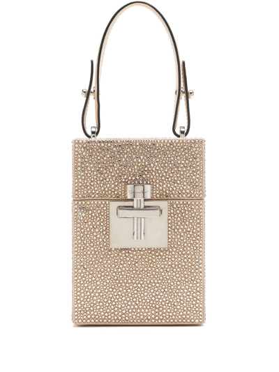 Oscar De La Renta Alibi Crystal Pave Satin Top Handle Bag In Champagne/silver