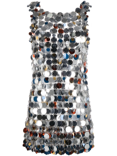 Paco Rabanne Sequin Embellished V Neck Mini Dress In Silver