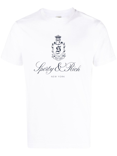 Sporty And Rich Logo-print Cotton T-shirt In Weiss
