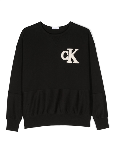 Calvin Klein Kids' Logo-patch Cotton Sweatshirt In Schwarz