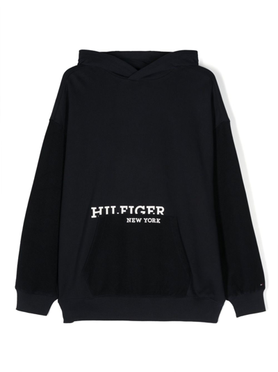 Tommy Hilfiger Junior Logo-print Cotton Hoodie In Blau