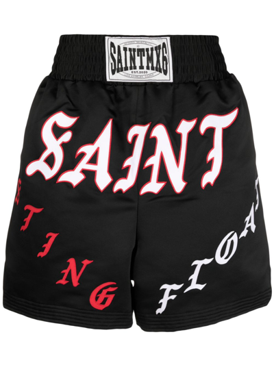 Saint Mxxxxxx Logo-print Elasticated Track Shorts In Black