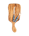 French Home Jubilee Stainless-steel And Art Wire 3-piece Cheese Knife, Bottle Opener, And Olive Wood Board Set In Shades Of Blue